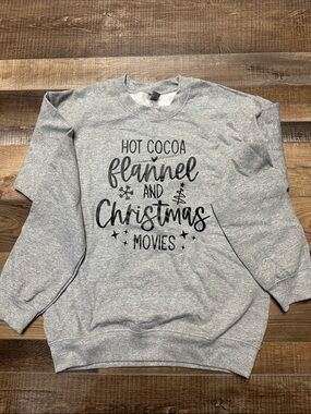 Women’s Gray 'Hot Cocoa Flannel and Christmas Movies' Sweater